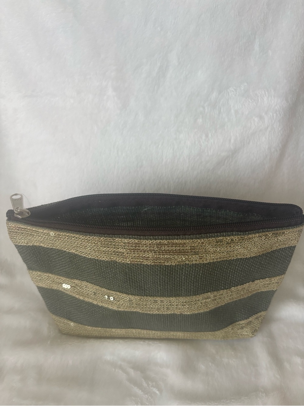 NWT Muche et Muchette Olive Green & Gold Sequin Clutch Pouch